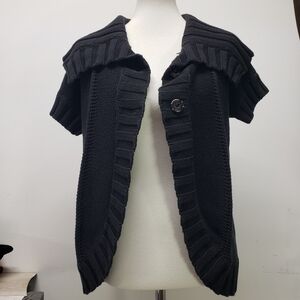 Kenneth Cole Black Short Sleeve Knit Cardigan Sweater with Ribbed Collar Small